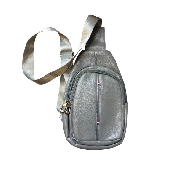 Unbranded Handbags - Gray Faux Leather Crossbody Sling Bag Adjustable Strap Multiple Zipper Compartme